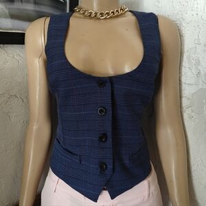 Blue Plaid Button-Up Vest